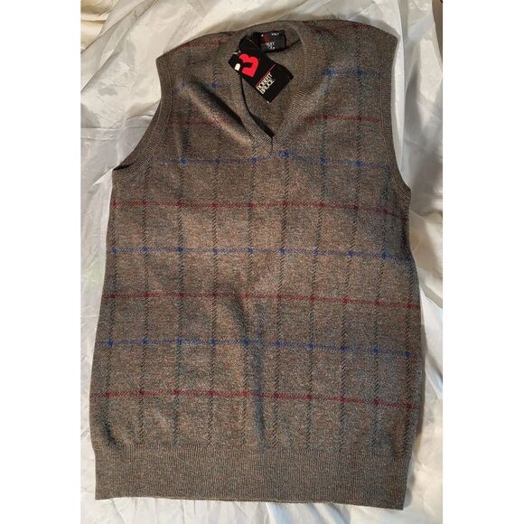 VTG Sweater Vest Grandpa Core Robert Bruce 2XL V Neck USA Brown Nerd Plaid New - Picture 4 of 10